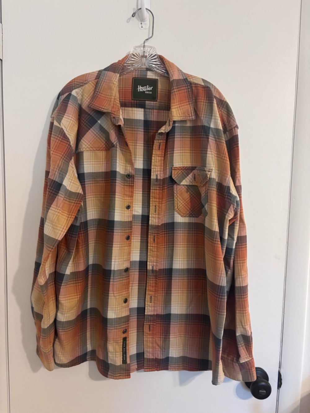 Howler Brothers Orange and Cream Plaid Shirt thick flannel